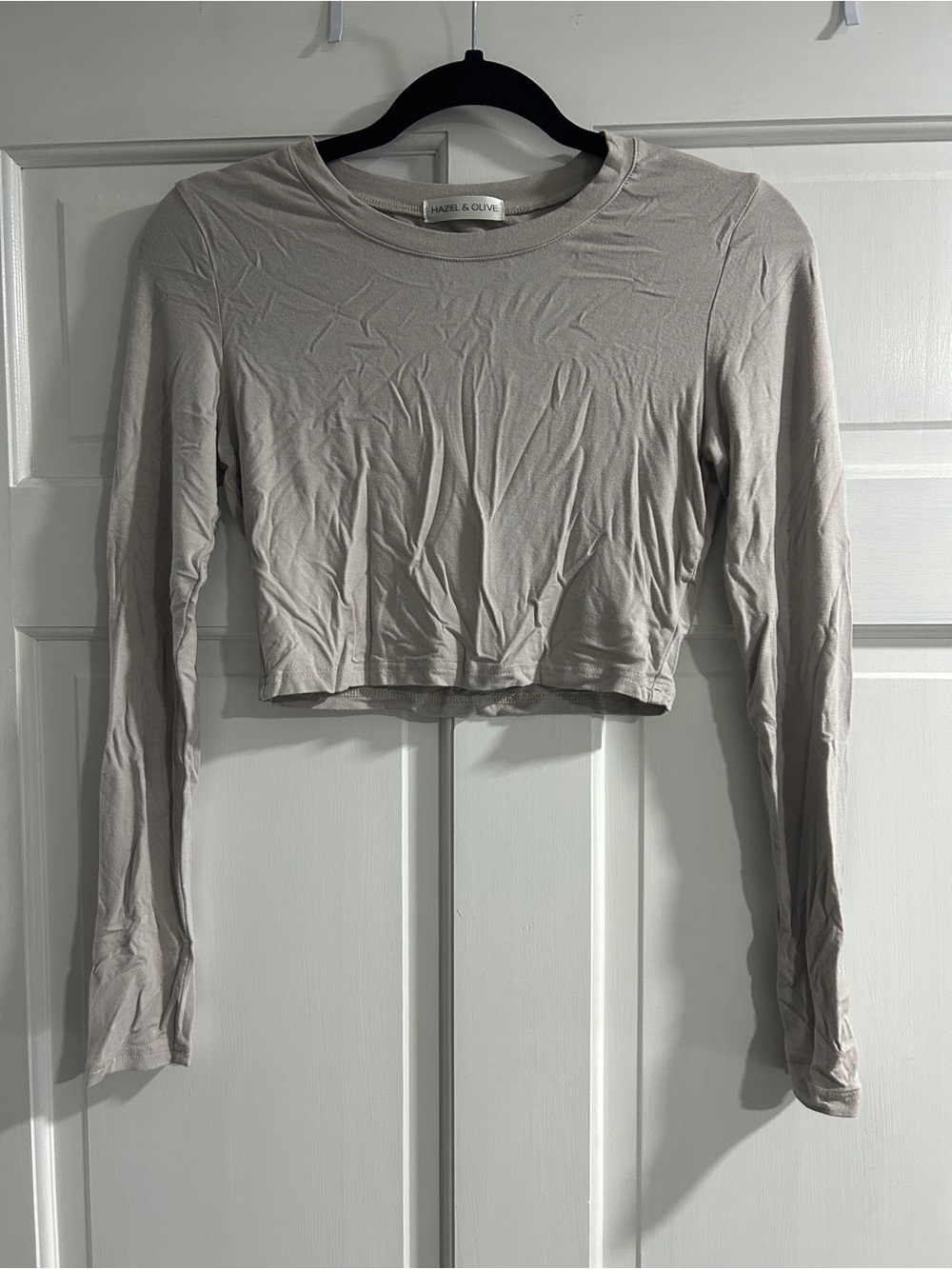 Women's Long-Sleeve Crop Top in Light Taupe